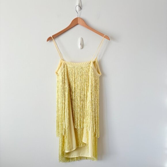 Zara Fringe Mini Dress Light Yellow Blogger Fav Size Small - Picture 9 of 13